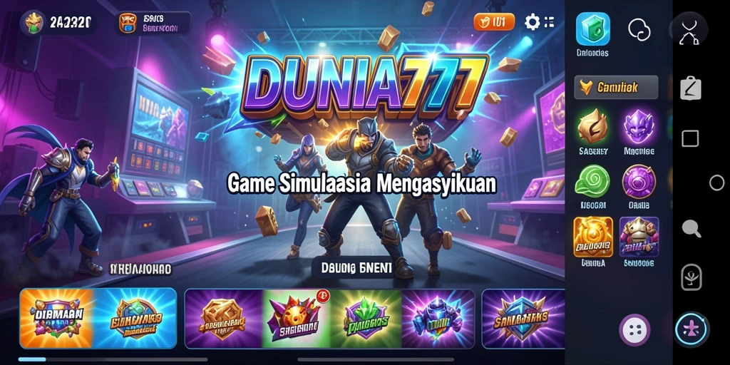 Screenshot utama DUNIA777 menampilkan gameplay simulasi yang menarik.