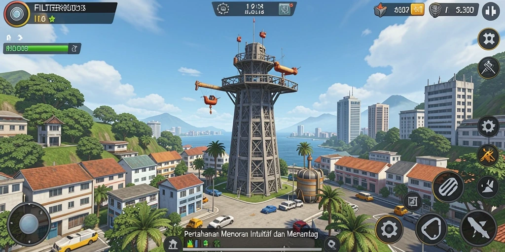 Menampilkan serangan menara dalam pertempuran Tower Defense yang seru.