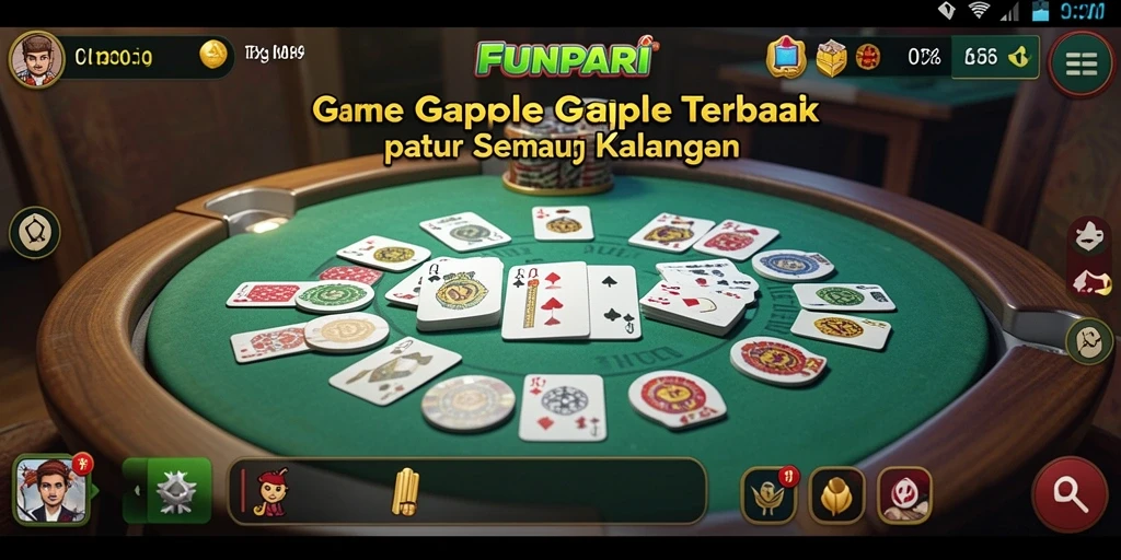 Screenshot utama FUNPARI menampilkan gameplay Gaple yang seru.