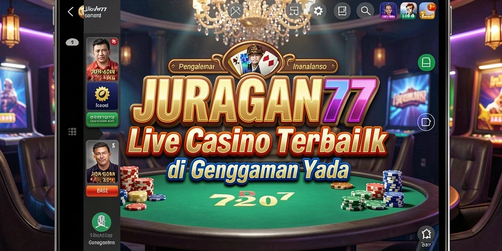 Screenshot utama JURAGAN77 menampilkan dealer profesional dalam permainan Live Casino.