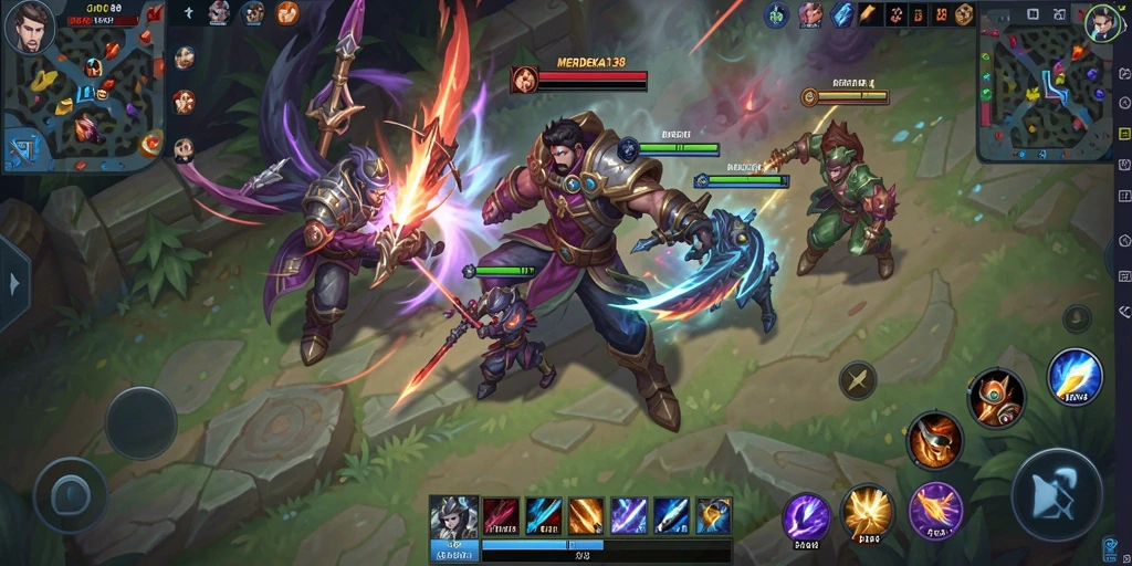Screenshot tampilan seru gameplay MERDEKA138 dengan aksi MOBA intens.