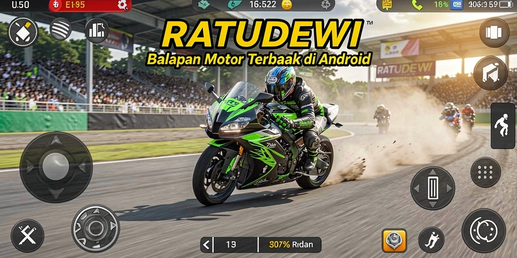Screenshot gameplay yang menampilkan balapan motor yang mendebarkan.