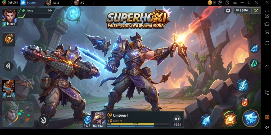 Gameplay MOBA yang intens dan seru dalam SUPERHOKI.